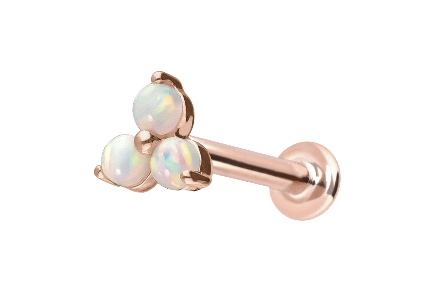 14 Karat Gold Labret Piercing mit Innengewinde BLUME + 3 SYNTHETISCHE OPALE